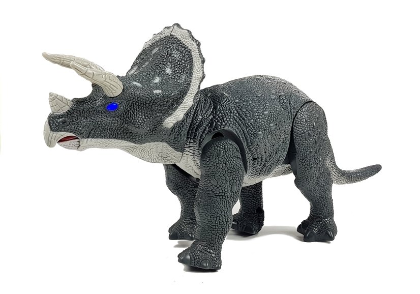 dinosaurus Triceratops na batérie so zvukovými efektmi sivý (5)